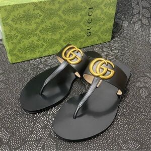 Gucci Black and Gold Sandals